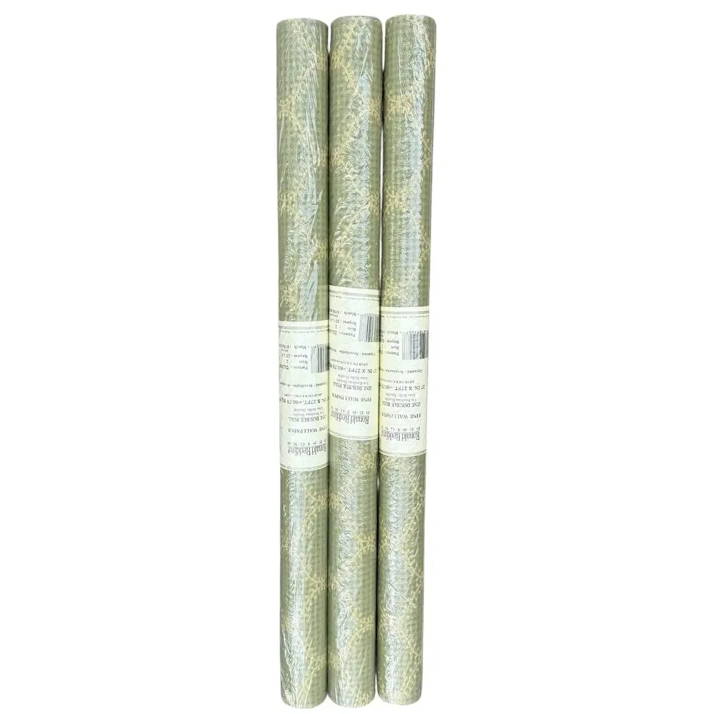 Ronald Redding Wallpaper Plaid Vines Farmhouse Green Gold DL0683 One Roll NEW
